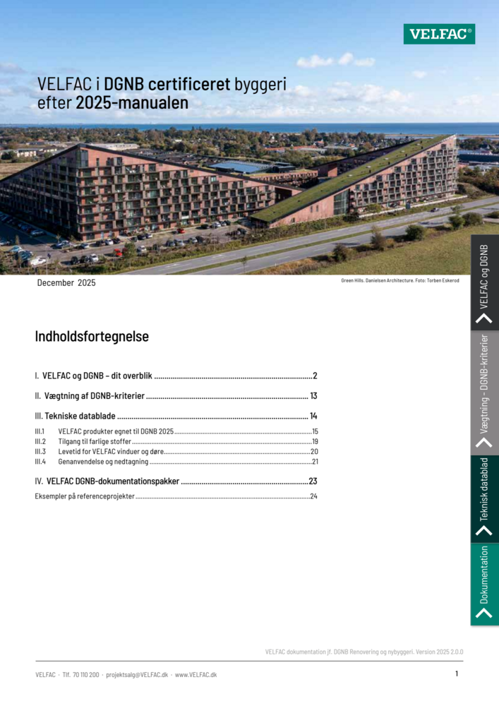 VELFAC DGNB 2025 dokumentation til DGNB renovering og nybyggeri